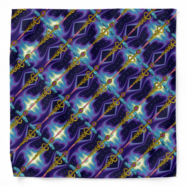 GOLD CADUCEUS ,Purple Blue Bandana (Front)