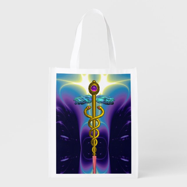 GOLD CADUCEUS ,Purple Blue Grocery Bag (Front)