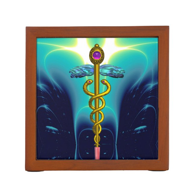 GOLD CADUCEUS Purple Pink, Aqua Blue ,Teal Pencil Holder (Back)