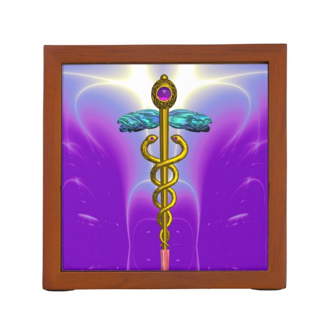 GOLD CADUCEUS Purple Pink, Aqua Blue ,Teal Pencil Holder (Back)
