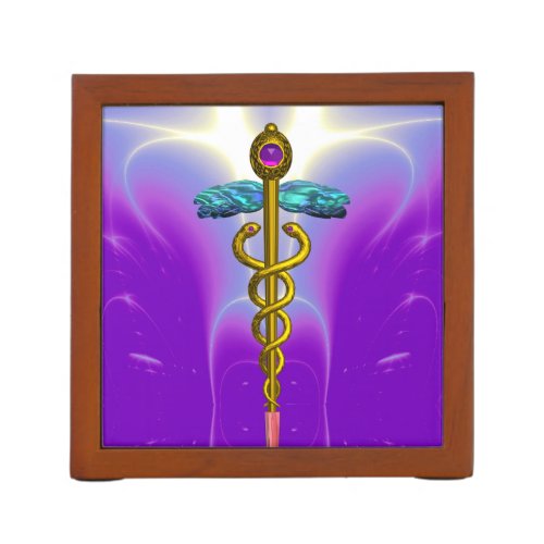 GOLD CADUCEUS Purple Pink Aqua Blue Teal Pencil Holder