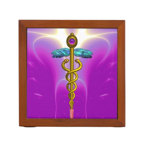 GOLD CADUCEUS Purple Pink Aqua Blue Teal Pencil Holder