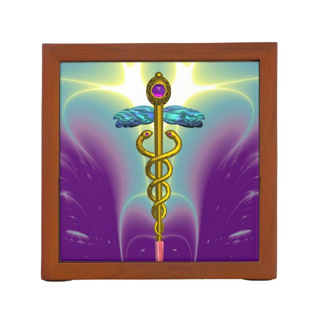 GOLD CADUCEUS Purple Pink, Aqua Blue ,Teal Pencil/Pen Holder (Back)