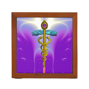 GOLD CADUCEUS Purple Pink, Aqua Blue ,Teal Pencil/Pen Holder