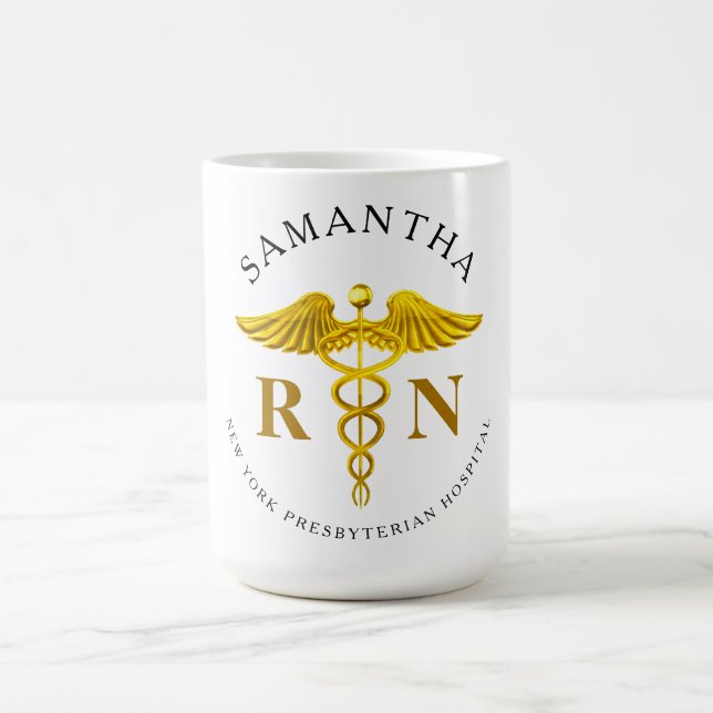 Gold Caduceus Registered Nurse Name Coffee Mug (Center)