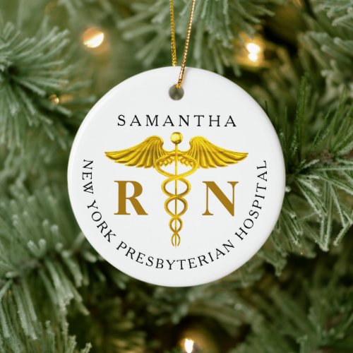 Gold Caduceus Registered Nurse Photo Ceramic Ornament