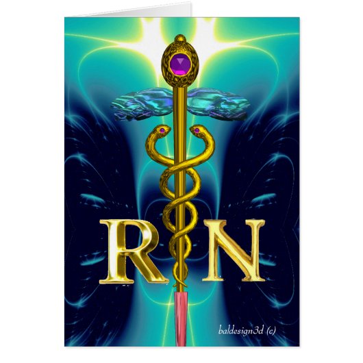 GOLD CADUCEUS REGISTERED NURSE SYMBOL Aqua Blue (Front)