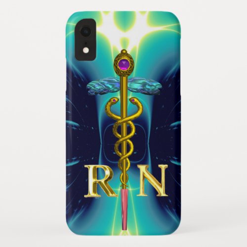 GOLD CADUCEUS REGISTERED NURSE SYMBOL Aqua Blue iPhone XR Case