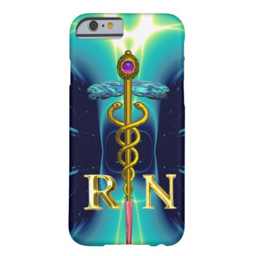 GOLD CADUCEUS REGISTERED NURSE SYMBOL Aqua Blue Barely There iPhone 6 Case