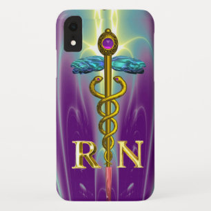 GOLD CADUCEUS REGISTERED NURSE SYMBOL Blue Purple iPhone XR Case