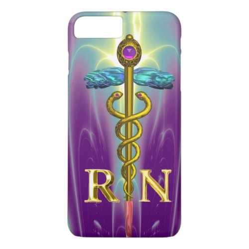 GOLD CADUCEUS REGISTERED NURSE SYMBOL Blue Purple iPhone 8 Plus7 Plus Case