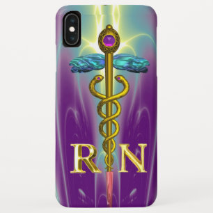 GOLD CADUCEUS REGISTERED NURSE SYMBOL Blue Purple iPhone XS Max Case