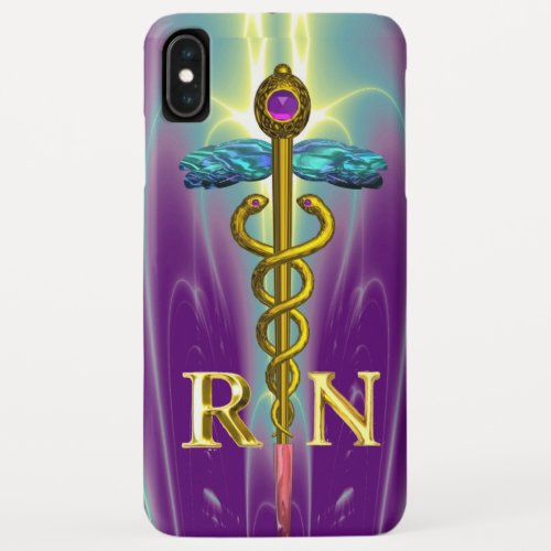 GOLD CADUCEUS REGISTERED NURSE SYMBOL Blue Purple iPhone XS Max Case