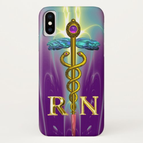 GOLD CADUCEUS REGISTERED NURSE SYMBOL Blue Purple iPhone X Case