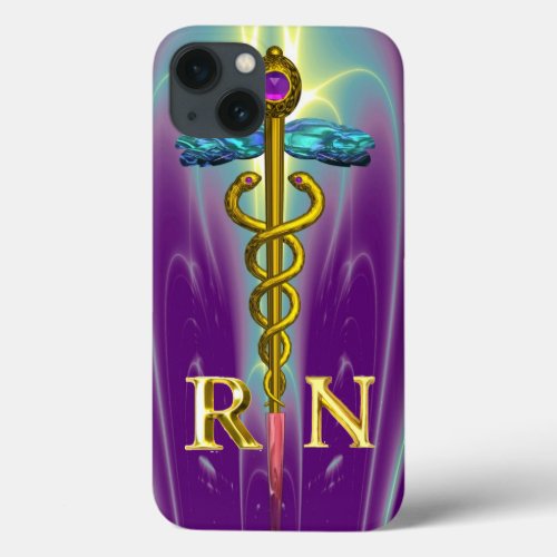 GOLD CADUCEUS REGISTERED NURSE SYMBOL Blue Purple iPhone 13 Case