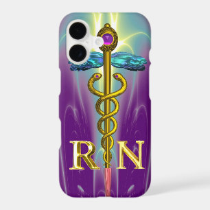 GOLD CADUCEUS REGISTERED NURSE SYMBOL Blue Purple iPhone 17 Case