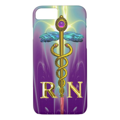 GOLD CADUCEUS REGISTERED NURSE SYMBOL Blue Purple iPhone 87 Case