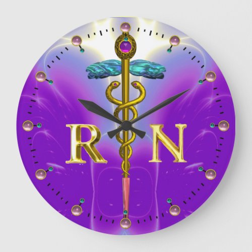 GOLD CADUCEUS REGISTERED NURSE SYMBOLBlue Purple Large Clock