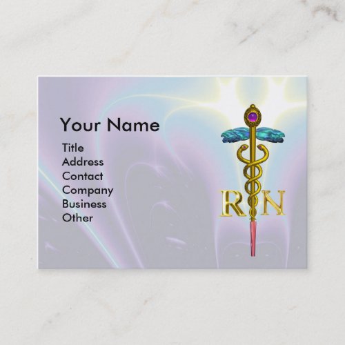 GOLD CADUCEUS REGISTERED NURSE SYMBOL Light Blue Business Card