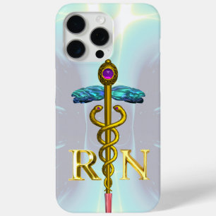 GOLD CADUCEUS REGISTERED NURSE SYMBOL Light Blue iPhone 15 Pro Max Case