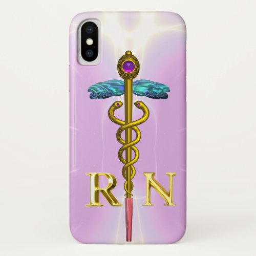 GOLD CADUCEUS REGISTERED NURSE SYMBOL Light Pink iPhone X Case