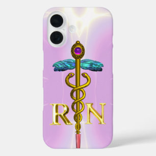GOLD CADUCEUS REGISTERED NURSE SYMBOL Light Pink iPhone 16 Case