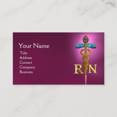 GOLD CADUCEUS REGISTERED NURSE SYMBOL Pink Business Card