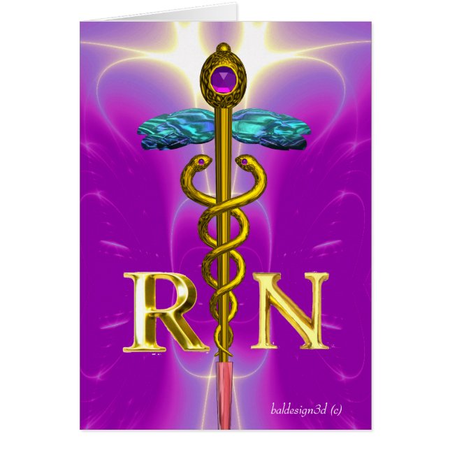 GOLD CADUCEUS REGISTERED NURSE SYMBOL Pink Fuchsia (Front)