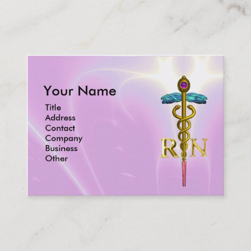 GOLD CADUCEUS REGISTERED NURSE SYMBOL Pink Fuchsia Business Card