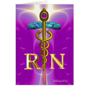 GOLD CADUCEUS REGISTERED NURSE SYMBOL Pink Fuchsia Cards