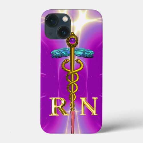GOLD CADUCEUS REGISTERED NURSE SYMBOL Pink Fuchsia iPhone 13 Mini Case