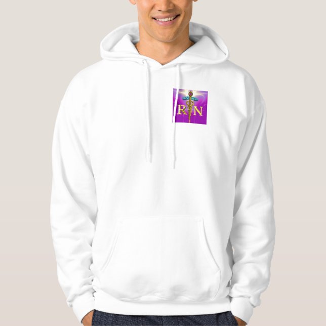 GOLD CADUCEUS REGISTERED NURSE SYMBOL,Pink Fuchsia Hoodie (Front)