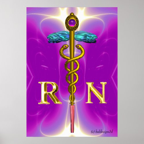 GOLD CADUCEUS REGISTERED NURSE SYMBOLPink Fuchsia Poster