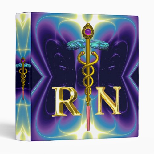 GOLD CADUCEUS REGISTERED NURSE SYMBOL Purple Blue 3 Ring Binder