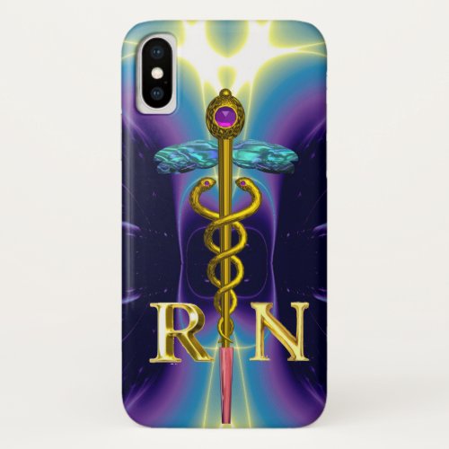 GOLD CADUCEUS REGISTERED NURSE SYMBOL Purple Blue iPhone X Case
