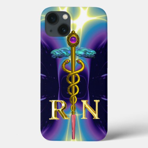 GOLD CADUCEUS REGISTERED NURSE SYMBOL Purple Blue iPhone 13 Case