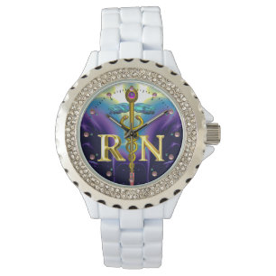 GOLD CADUCEUS REGISTERED NURSE SYMBOL Purple Blue Watch
