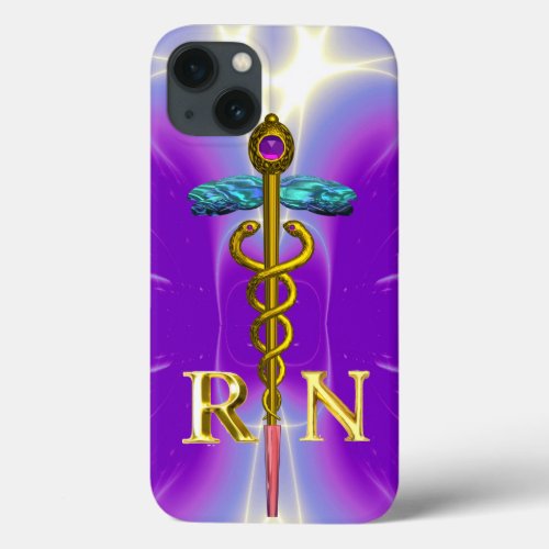 GOLD CADUCEUS REGISTERED NURSE SYMBOL Purple iPhone 13 Case