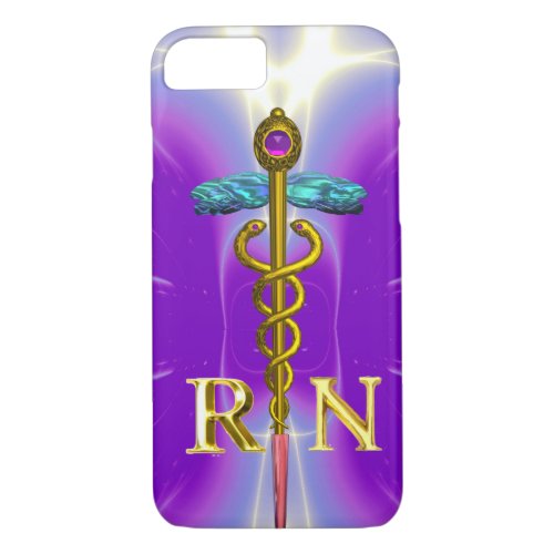 GOLD CADUCEUS REGISTERED NURSE SYMBOL Purple iPhone 87 Case