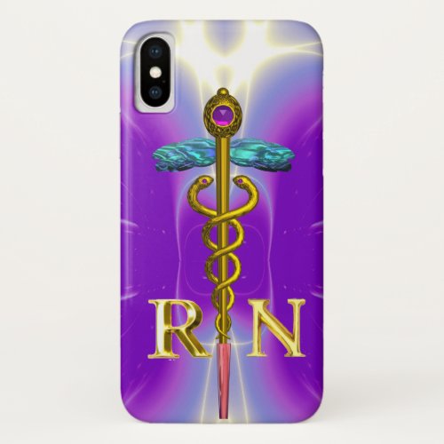 GOLD CADUCEUS REGISTERED NURSE SYMBOL Purple iPhone XS Case