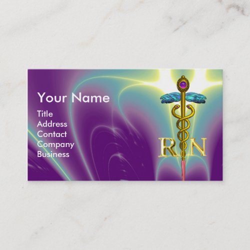 GOLD CADUCEUS REGISTERED NURSE SYMBOL Purple Green Business Card