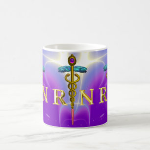 GOLD CADUCEUS REGISTERED NURSE SYMBOL Purple Teal Coffee Mug