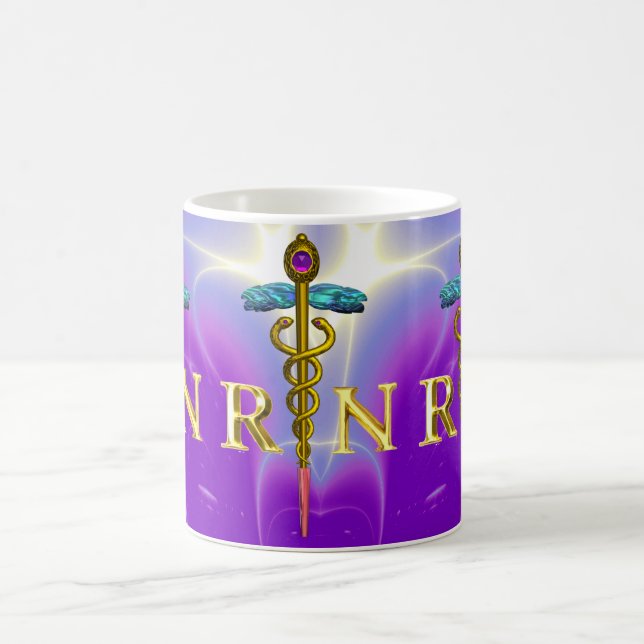 GOLD CADUCEUS REGISTERED NURSE SYMBOL Purple Teal Coffee Mug (Center)
