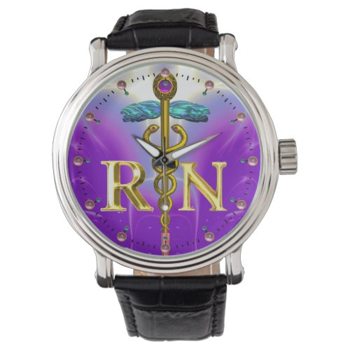GOLD CADUCEUS REGISTERED NURSE SYMBOL Purple Watch