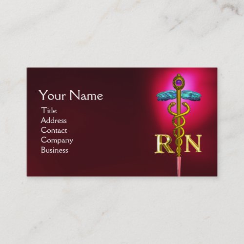 GOLD CADUCEUS REGISTERED NURSE SYMBOL Red Business Card