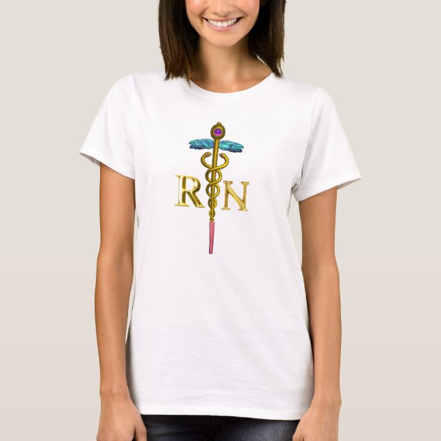 GOLD CADUCEUS REGISTERED NURSE SYMBOL T-Shirt (Front)