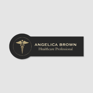 Gold Caduceus Symbol Medical Healthcare Name Tag