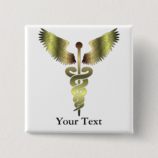Gold Caduceus symbol Pinback Button (Front)