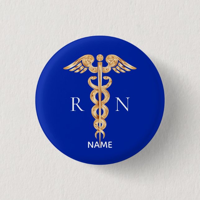 Gold Caduceus Symbol & Registered Nurse  Monogram Button (Front)