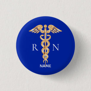 Gold Caduceus Symbol & Registered Nurse  Monogram Button